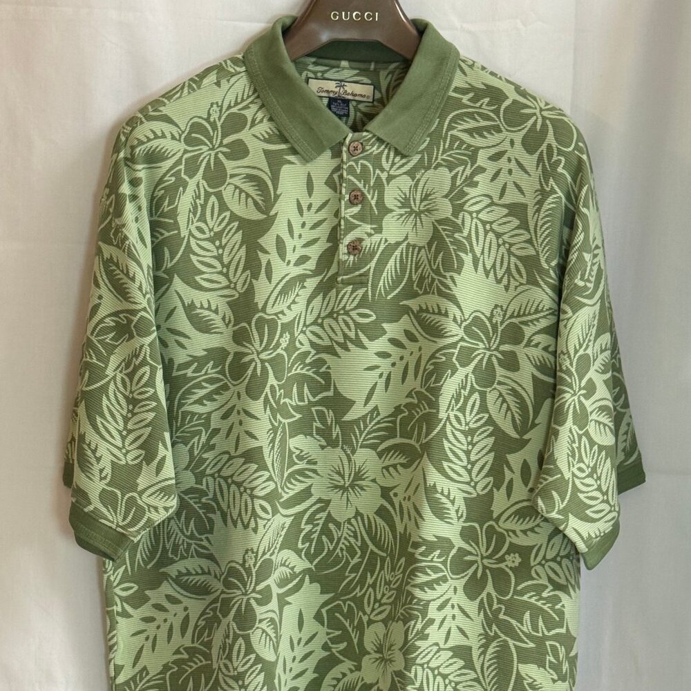 NWOT Tommy Bahama Men's Short Sleeve w/ Collar Floral Print Polo Shirt -Green-XL